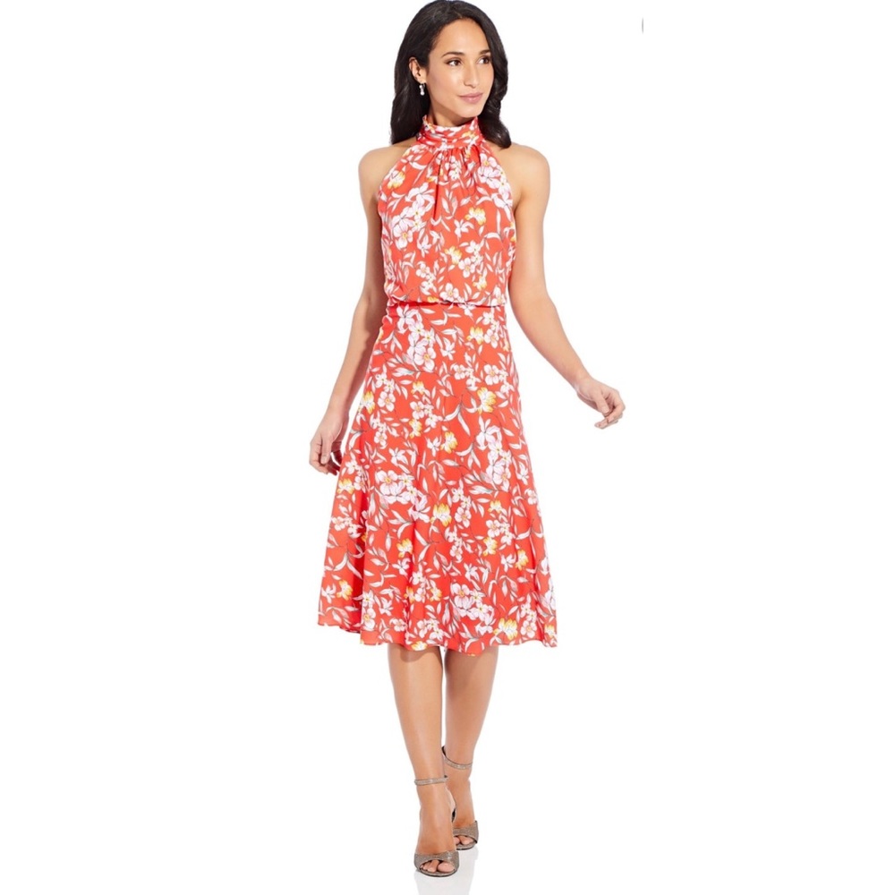 Adrianna Papell Tea Time Floral Midi Dress Sz 8